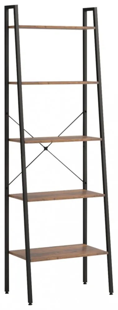 5 szintes sötétbarna és fekete állópolc 56 x 35 x 174 cm