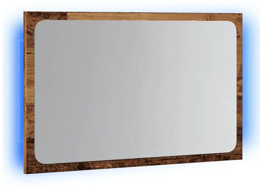 antik fa színű fürdőszobatükör LED-világítással 60x8,5x38 cm