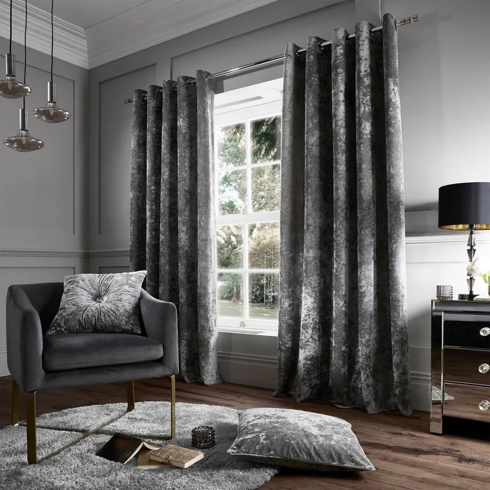 Szürke függöny szett 2 db-os 168x183 cm Crushed Velvet – Catherine Lansfield