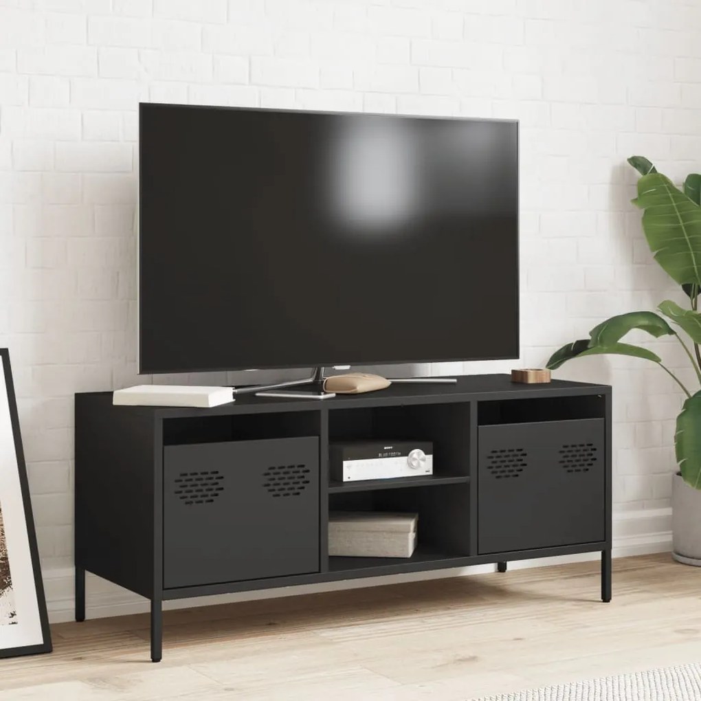 fekete hidegen hengerelt acél TV-szekrény 101,5 x 39 x 43,5 cm
