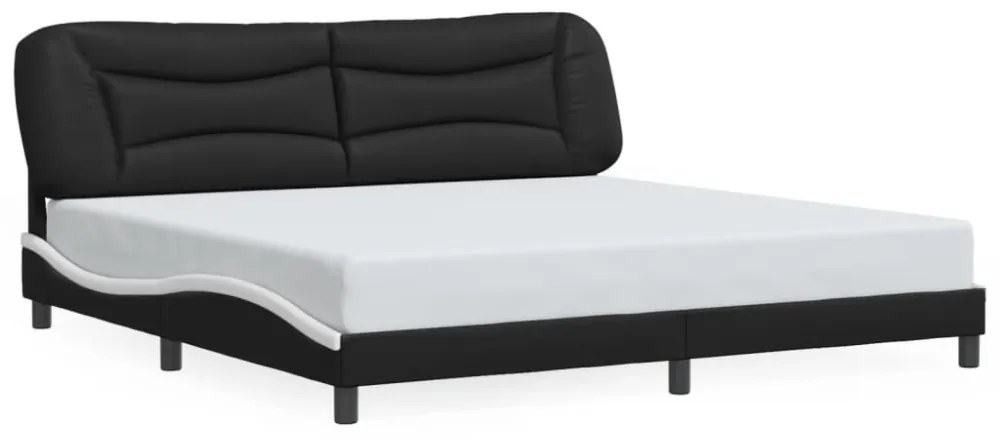 fekete és fehér műbőr ágykeret LED-világítással 200x200 cm