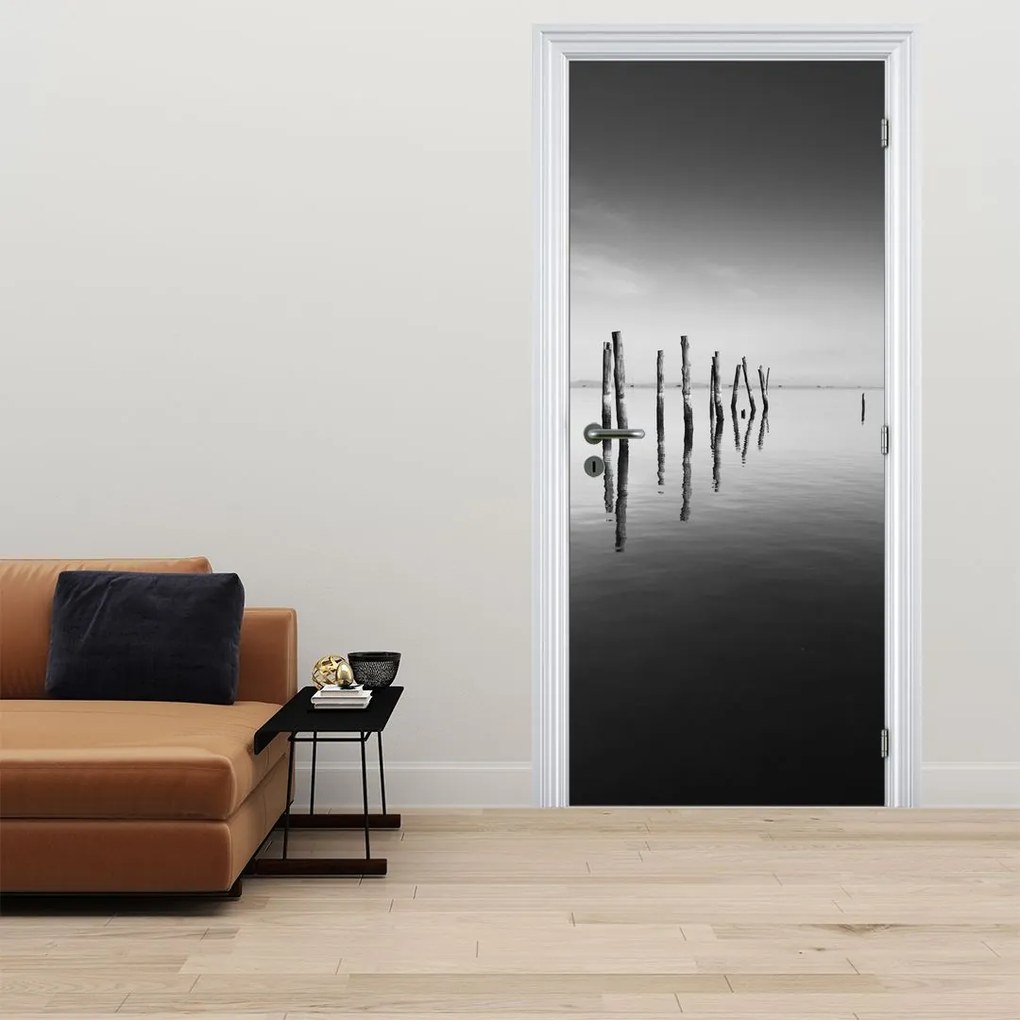 Fotótapéta ajtóra - Fekete-fehér vízfelület (95x205cm)