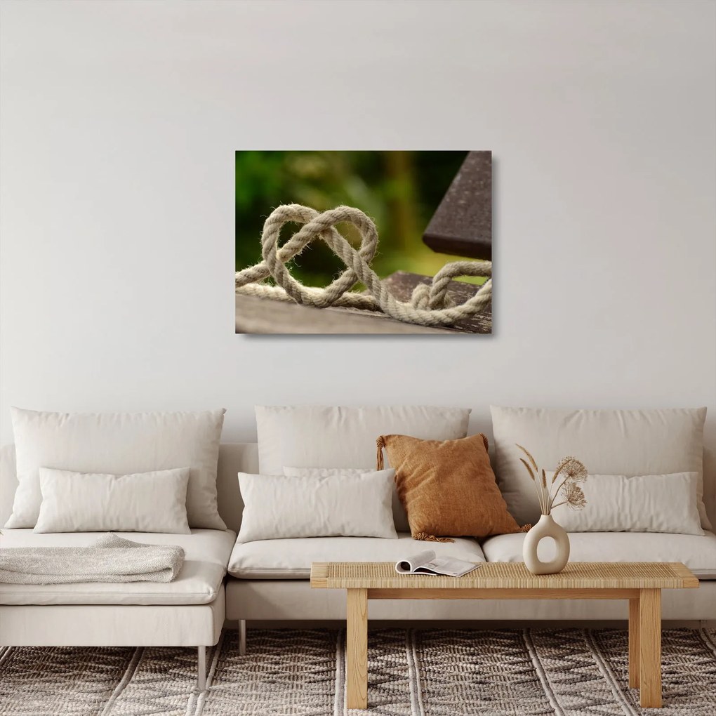 Szív kötélből képe (üvegen) (70x50 cm)