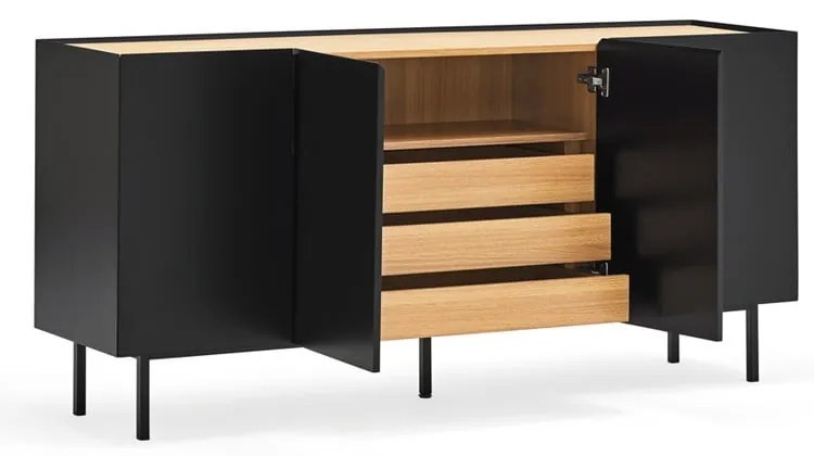 Fekete alacsony komód tölgyfa dekorral 165x78 cm Arista – Teulat