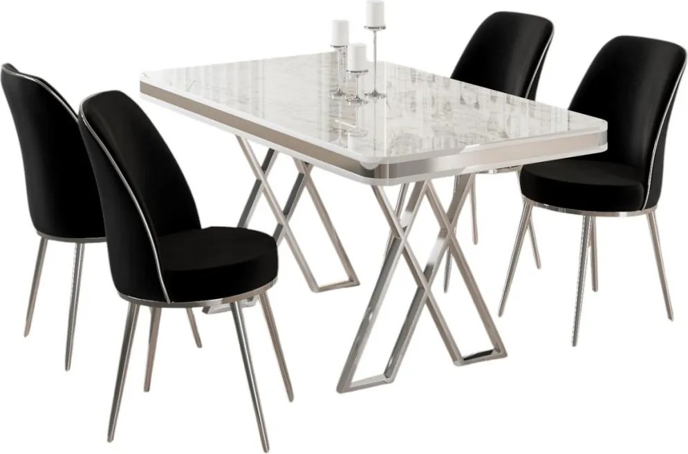 Vals étkezőgarnitúra, fehér-króm, 130 cm – TR240CHR2339