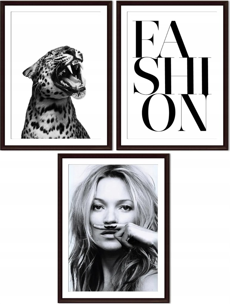 Poszter szett 3db-os Fashion Kate Moss Leopard 30x40 cm fekete-fehér