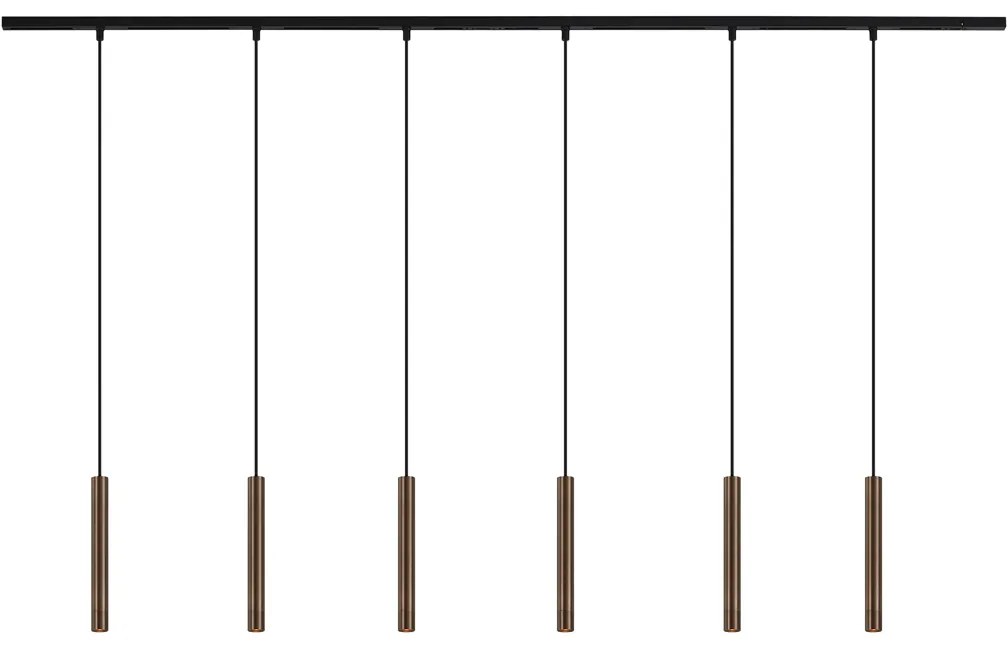 Modern sínrendszer 6 bronzból készült függőlámpa foglalattal, 1 fázisú - Slimline Keno