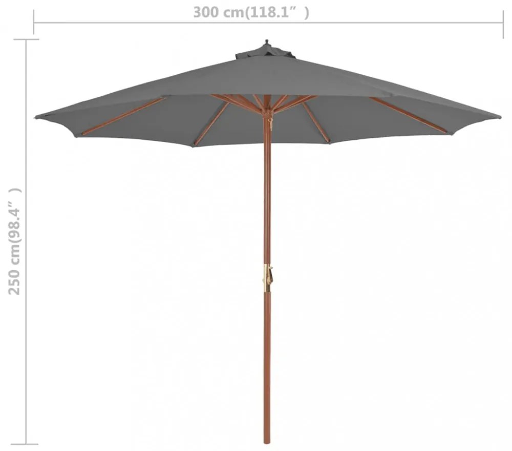 antracitszürke kültéri napernyő farúddal 300 cm