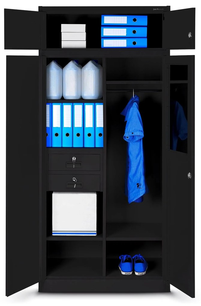 BORYS többrekeszes fém öltözőszekrény, 900 x 1850 x 500, fekete