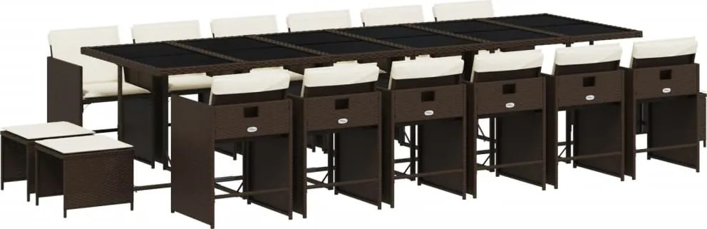 vidaXL 17 részes barna polyrattan kerti étkezőgarnitúra párnákkal