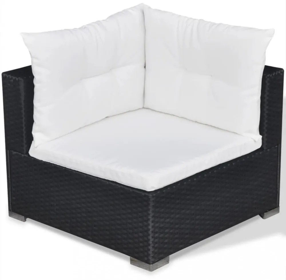 vidaXL 5-részes fekete polyrattan kerti bútorszett párnákkal