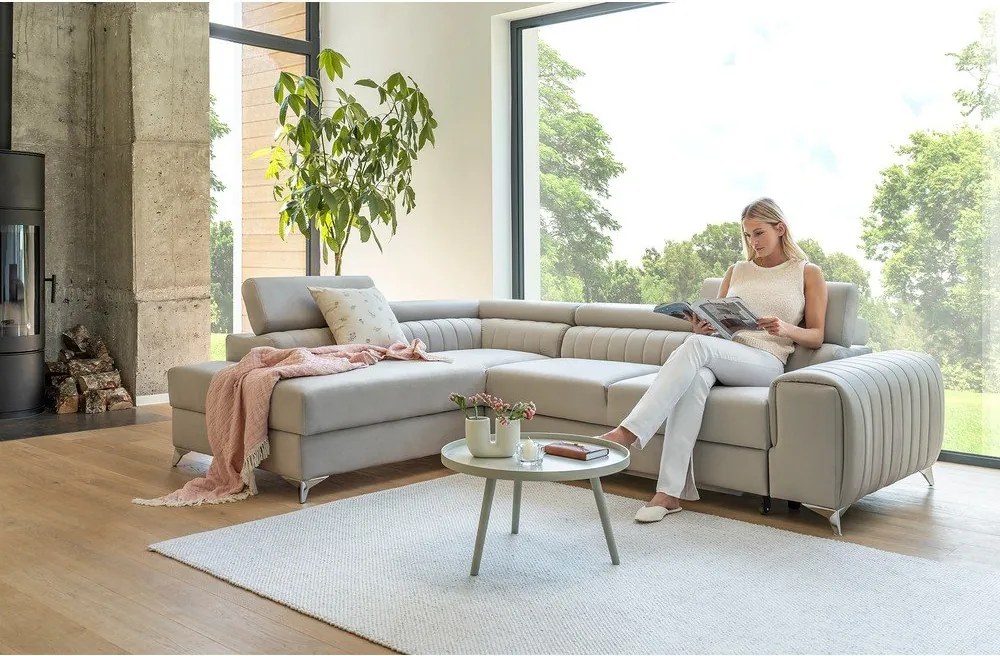 Zöld bársony kinyitható-tárolóhelyes sarokkanapé (jobb oldali-L alakú) Laurence – ELTAP