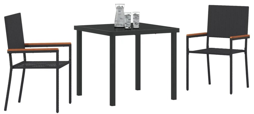 5 Részes Kerti Étkező Szett Fekete Poly Rattan