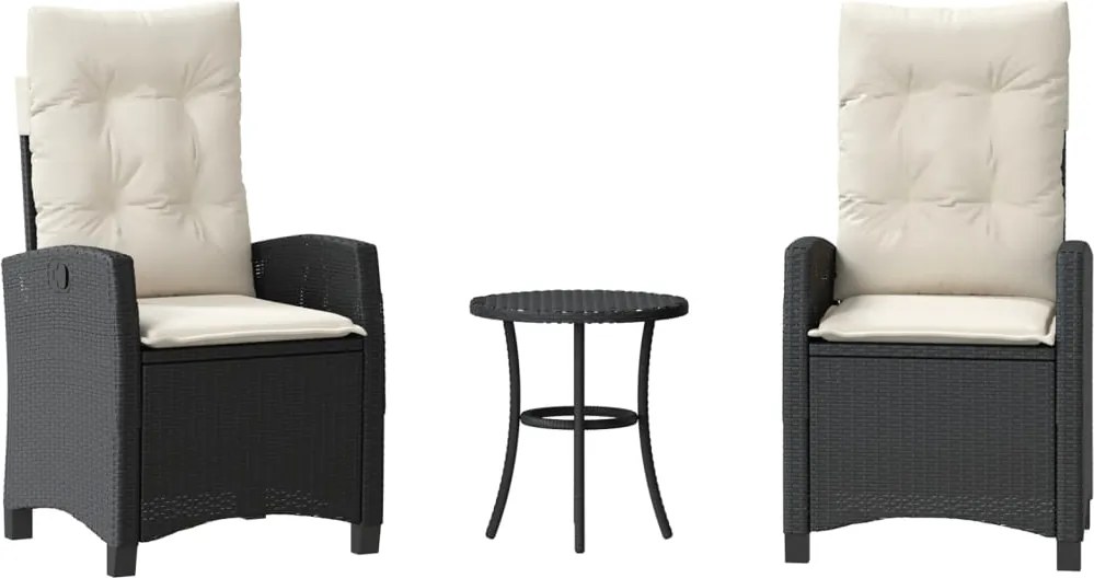 vidaXL 3 részes fekete polyrattan bisztrógarnitúra párnával