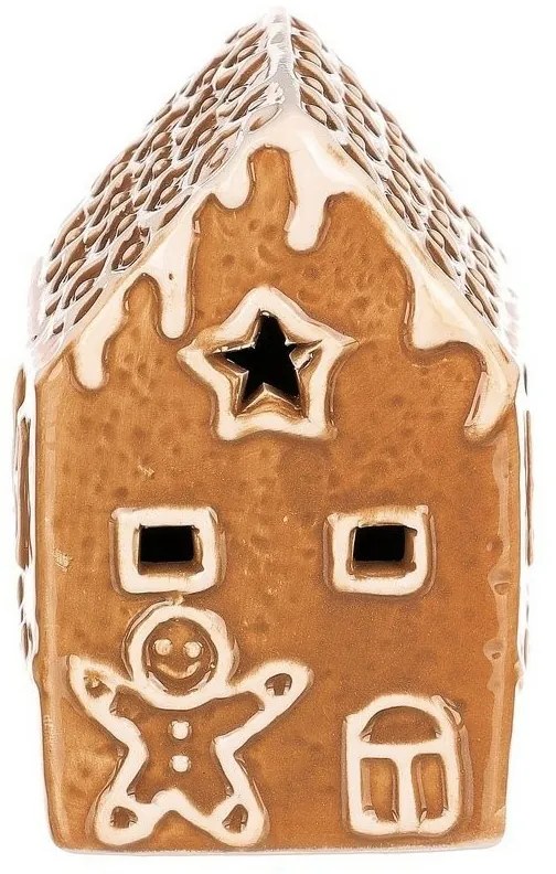 Karácsonyi dekoráció Mézeskalács házikó LED-esvilágítással, kerámia, 9 cm