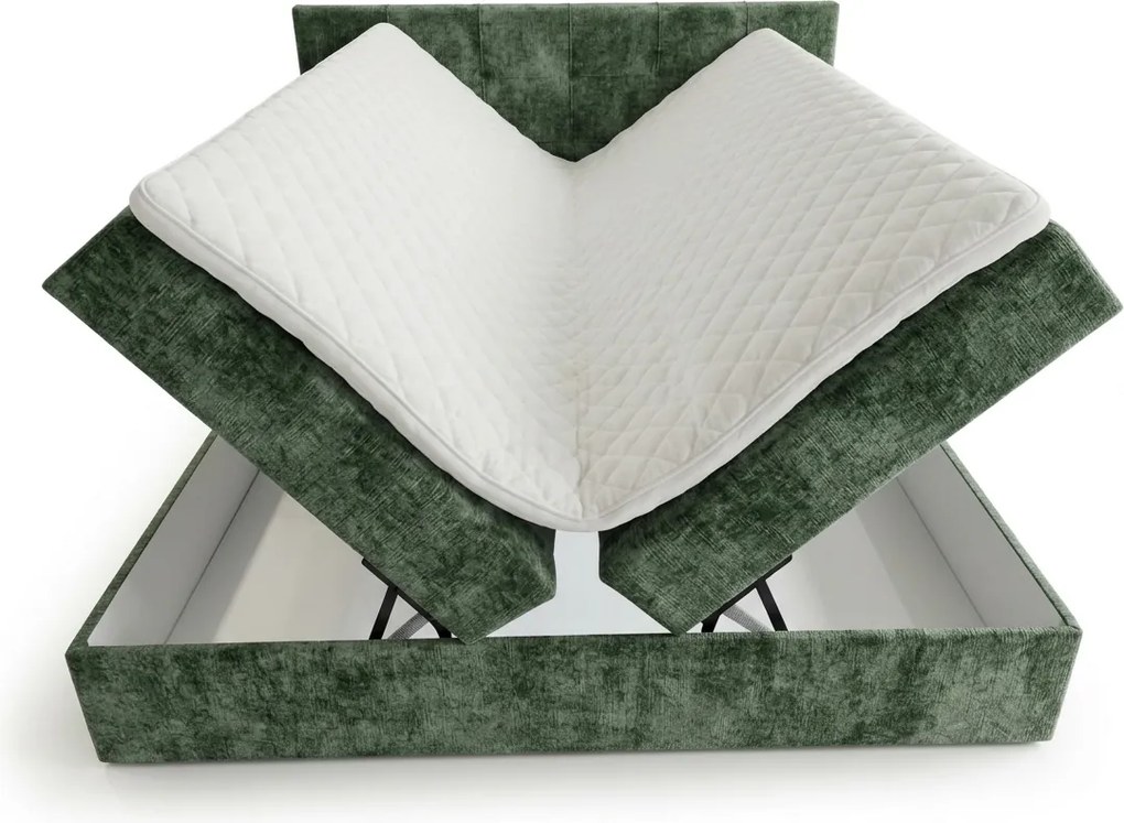 Kárpitozott boxspring ágy DIRELIS VIBE 140x200 cm sötétzöld Matrac: Bonell rugós matrac