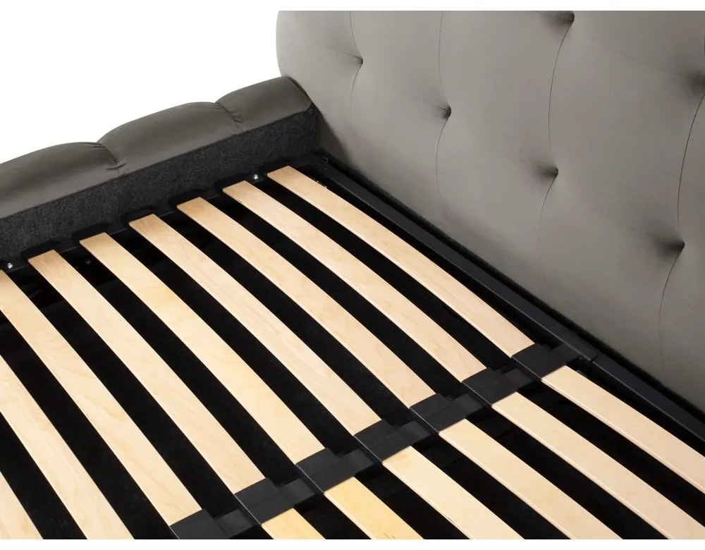 Világosszürke kárpitozott franciaágy tárolóhellyel, ágyráccsal 140x200 cm Bali – Cosmopolitan Design