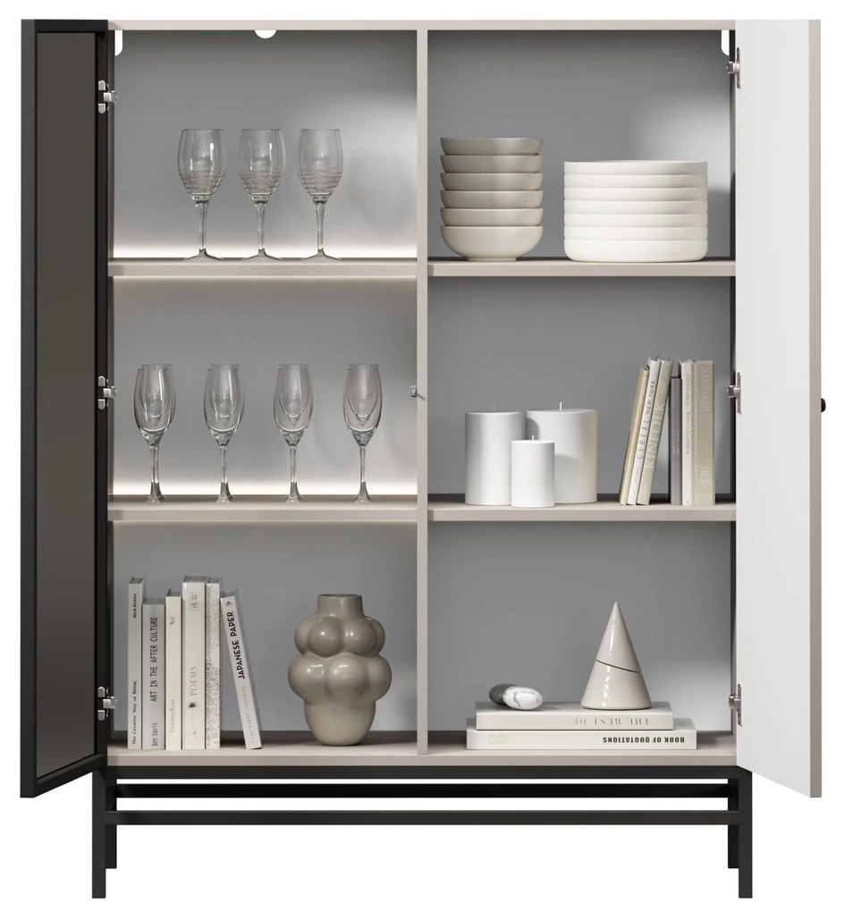 Lorini vitrin 100 cm - kasmír / fekete fogantyú / fém lábak