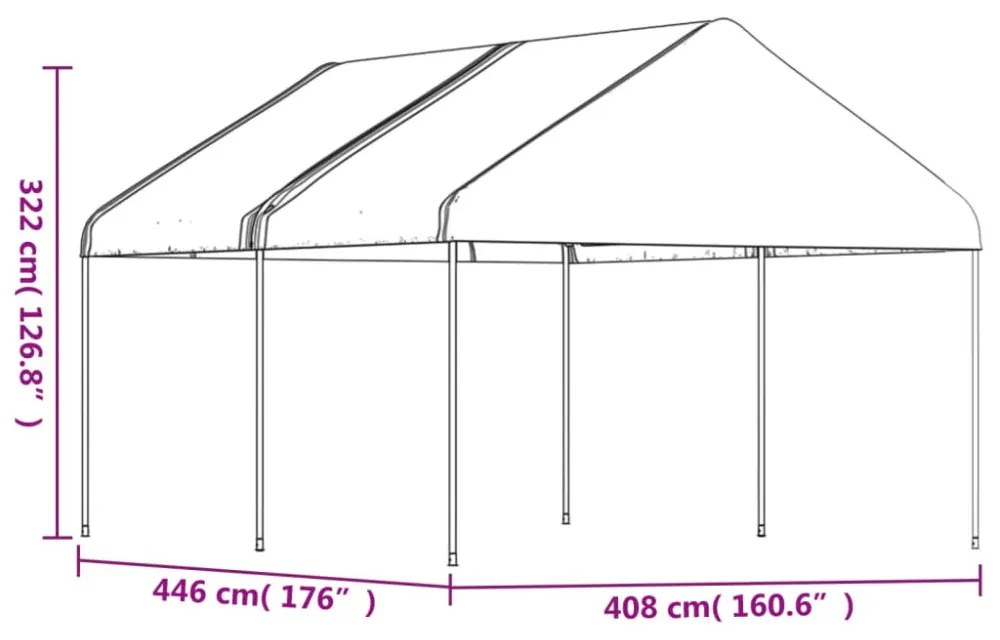 fehér polietilén pavilon tetővel 4,46 x 4,08 x 3,22 m