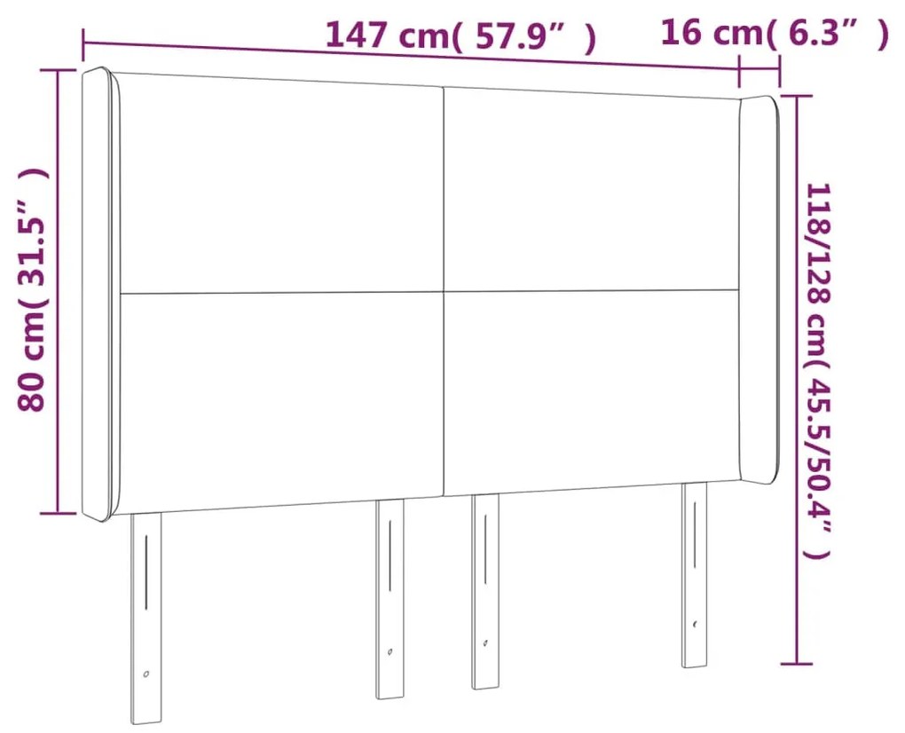 világosszürke szövet LED-es fejtámla 147x16x118/128 cm