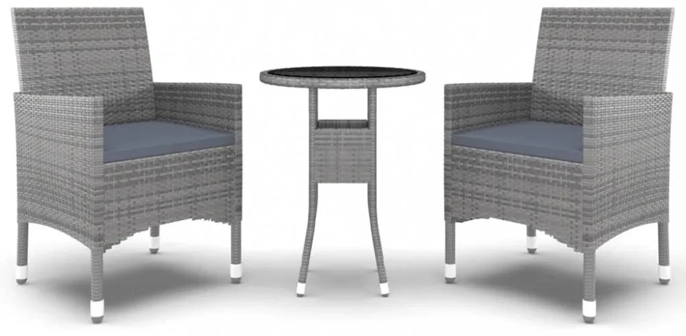 3 részes szürke polyrattan kerti étkezőgarnitúra