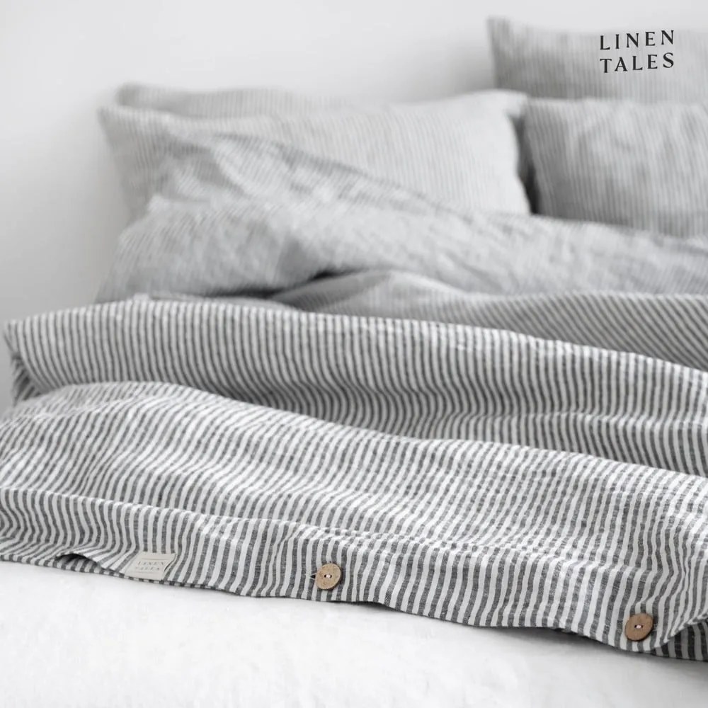 Fekete-fehér kétszemélyes-hosszabbított len ágyneműhuzat 200x220 cm – Linen Tales