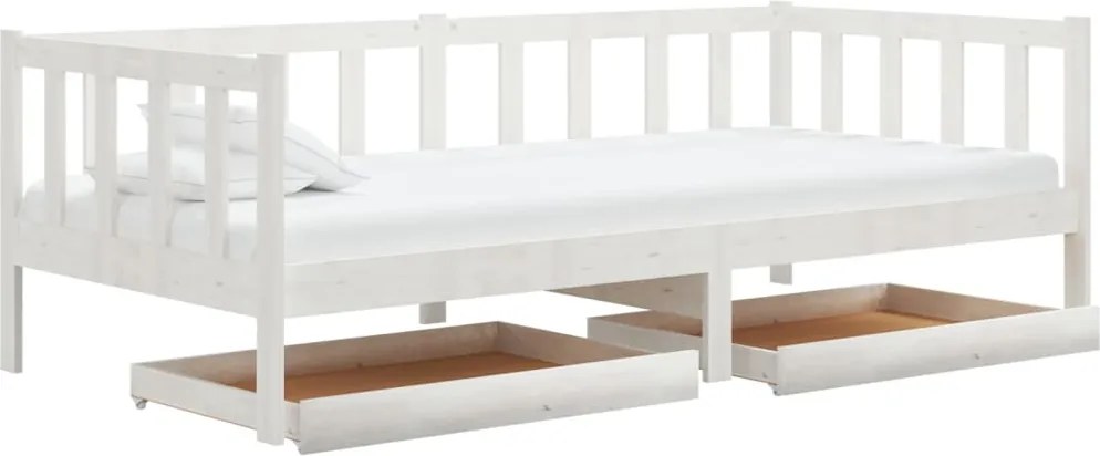 vidaXL fehér tömör fenyőfa dívány fiókokkal 90 x 200 cm