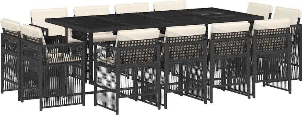 vidaXL 13 részes fekete polyrattan kerti ülőgarnitúra párnákkal