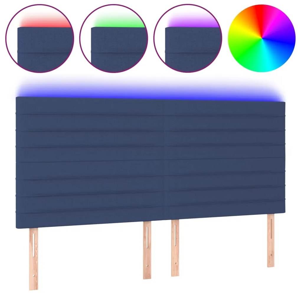 kék szövet LED-es fejtámla 160x5x118/128 cm