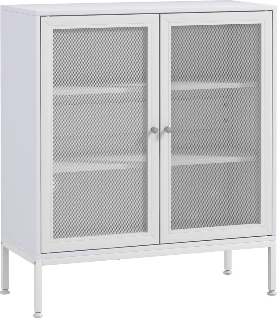 HOMCOM 3-Szintes Konyhai Konyhaszekrény Fém Rácsos Ajtókkal és Állítható Polccal Modern Konyhai Buffe Nappaliba és Étkezőbe 80x37x92 cm Fehér | Aosom