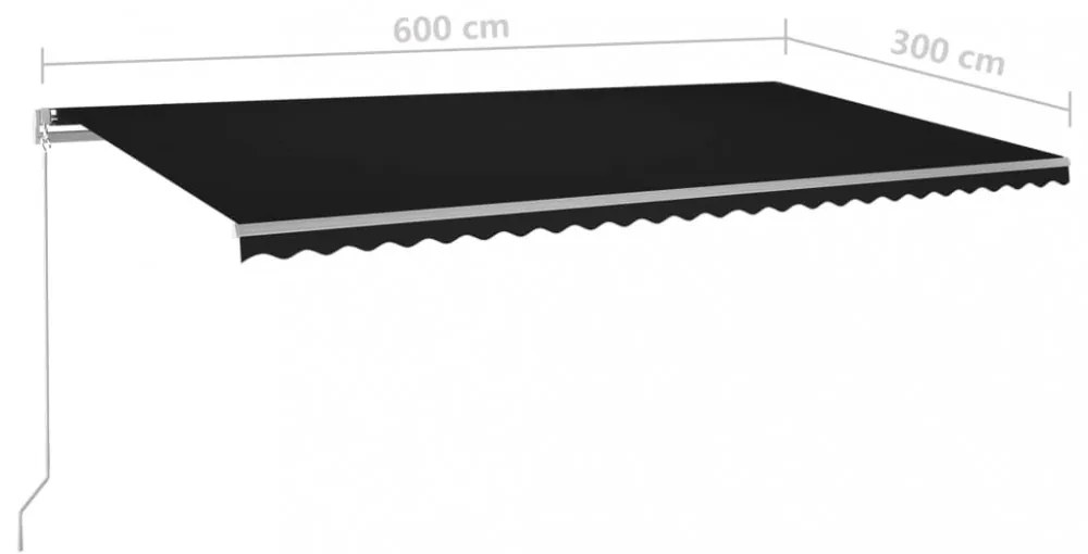 antracitszürke kézzel behúzható LED-es napellenző 600x300 cm