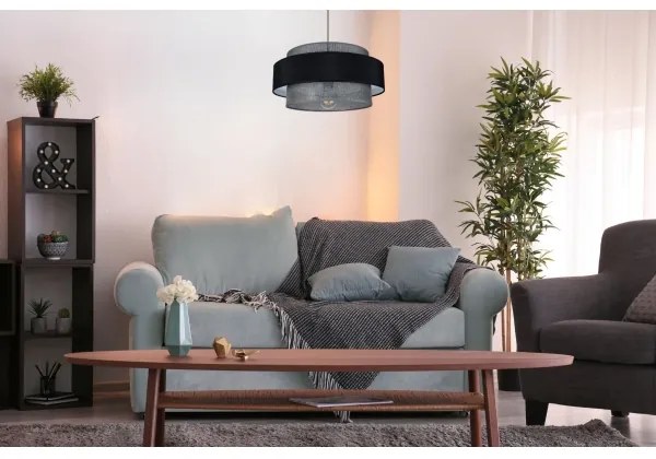 Csillár zsinóron CORSA 1xE27/60W/230V fekete/szürke