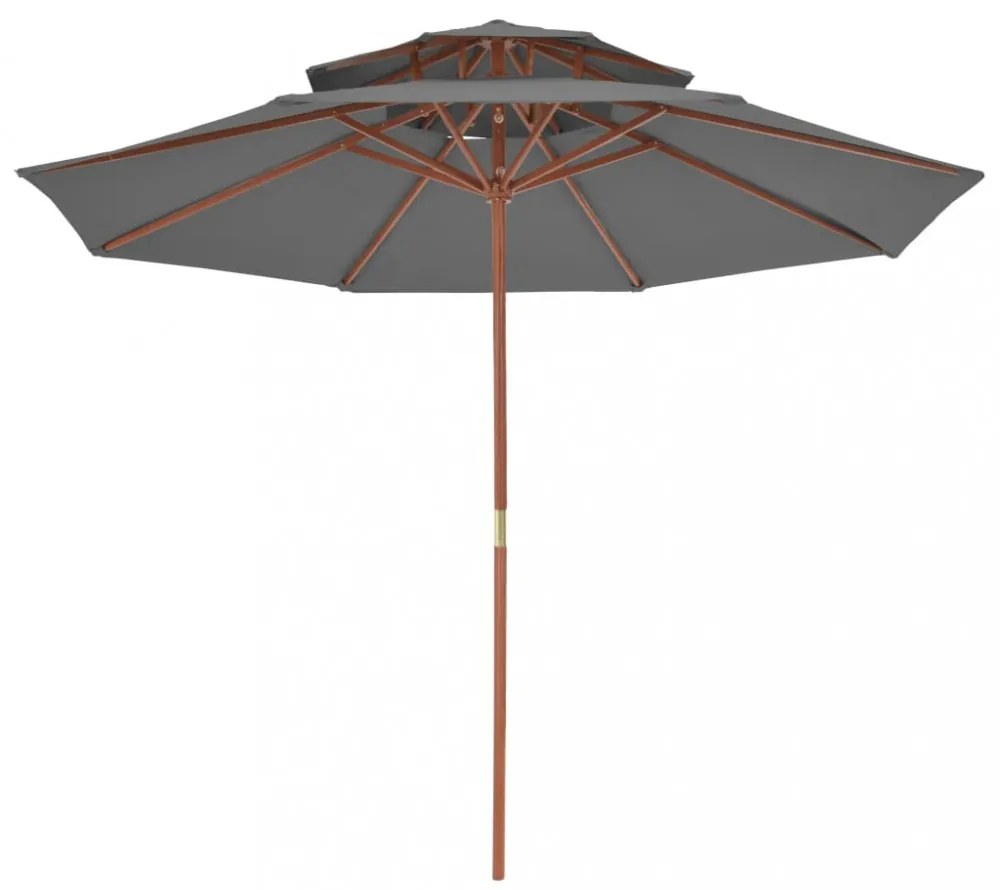 antracitszürke kétszintes napernyő fa rúddal 270 cm