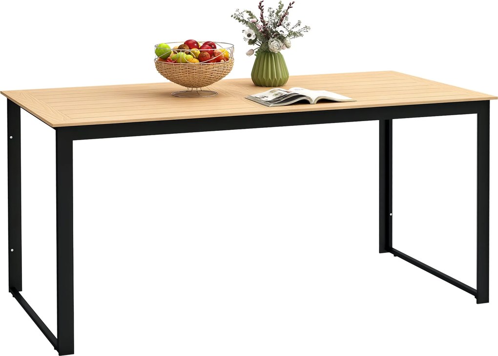 Outsunny 6 Fős Kerti Asztal 160 x 80 cm Időjárásálló Terasz Asztal Fa Hatású Rácsos Dizájnnal | Aosom