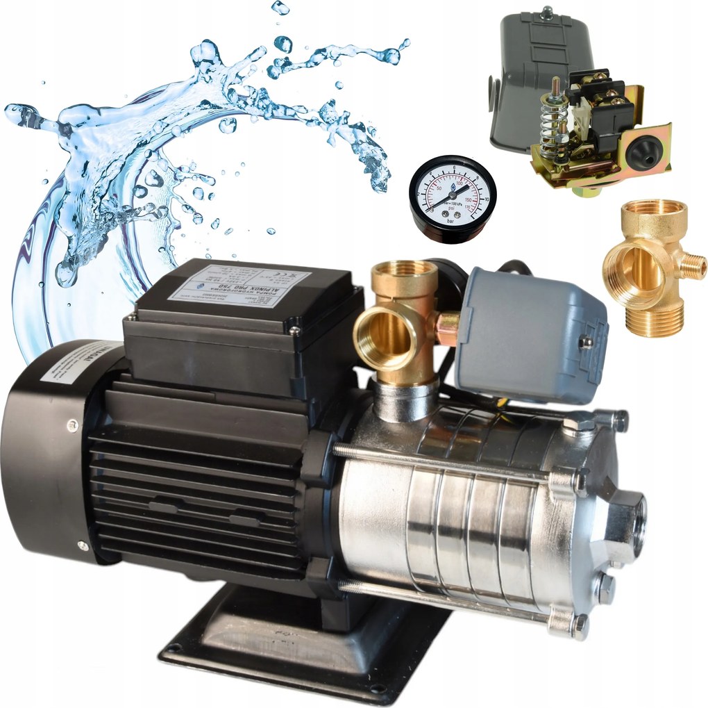 550W-os Rozsdamentes Acél Hidrofor Szivattyú Vízhez, Prémium Minőség, Pro 70 l/perc, Tartozékokkal