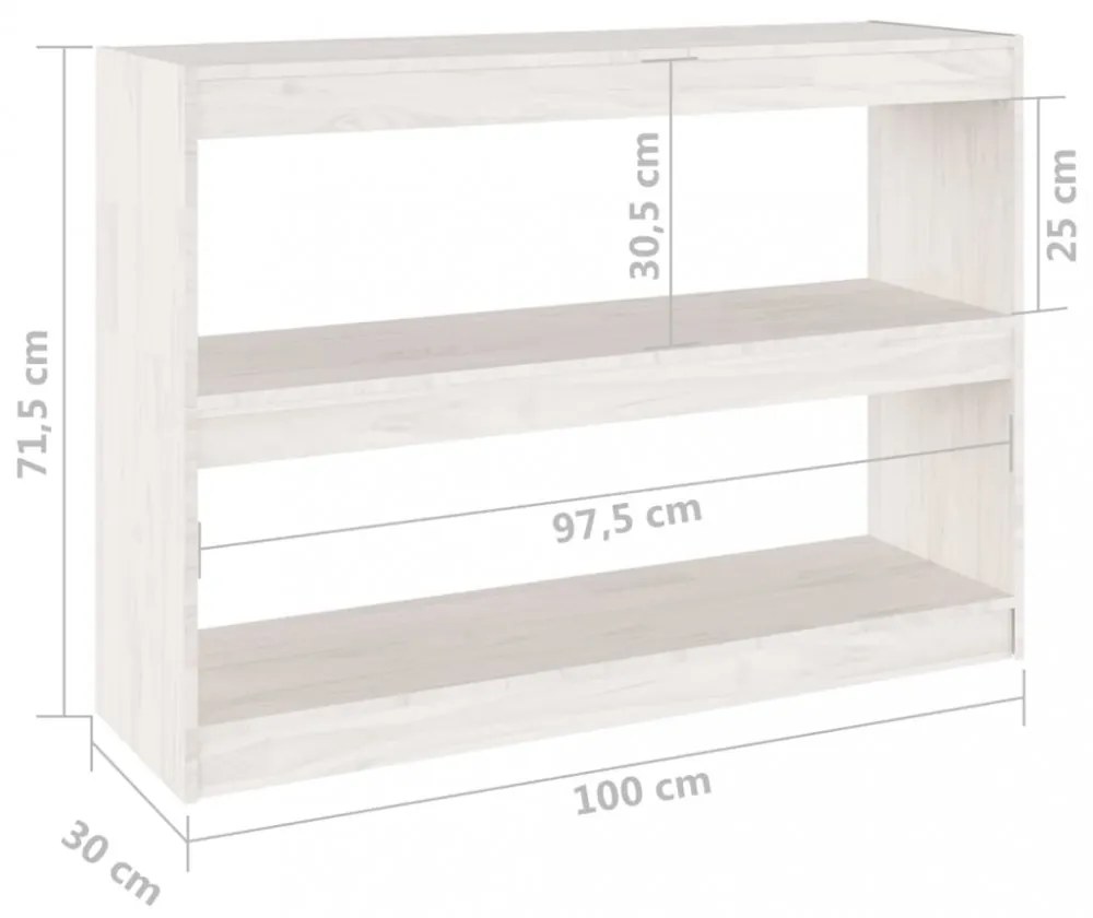 fehér fenyőfa könyvszekrény térelválasztó 100 x 30 x 71,5 cm