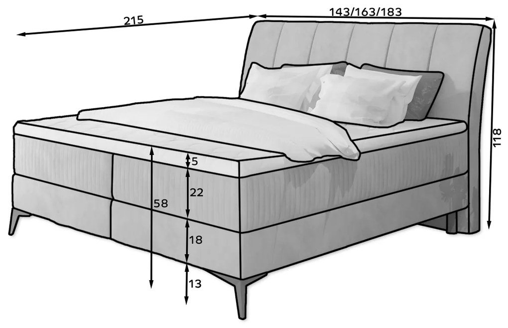Franciaágy Boxspring 160 cm Alberto (sötétszürke) (matracokkal). 1027365