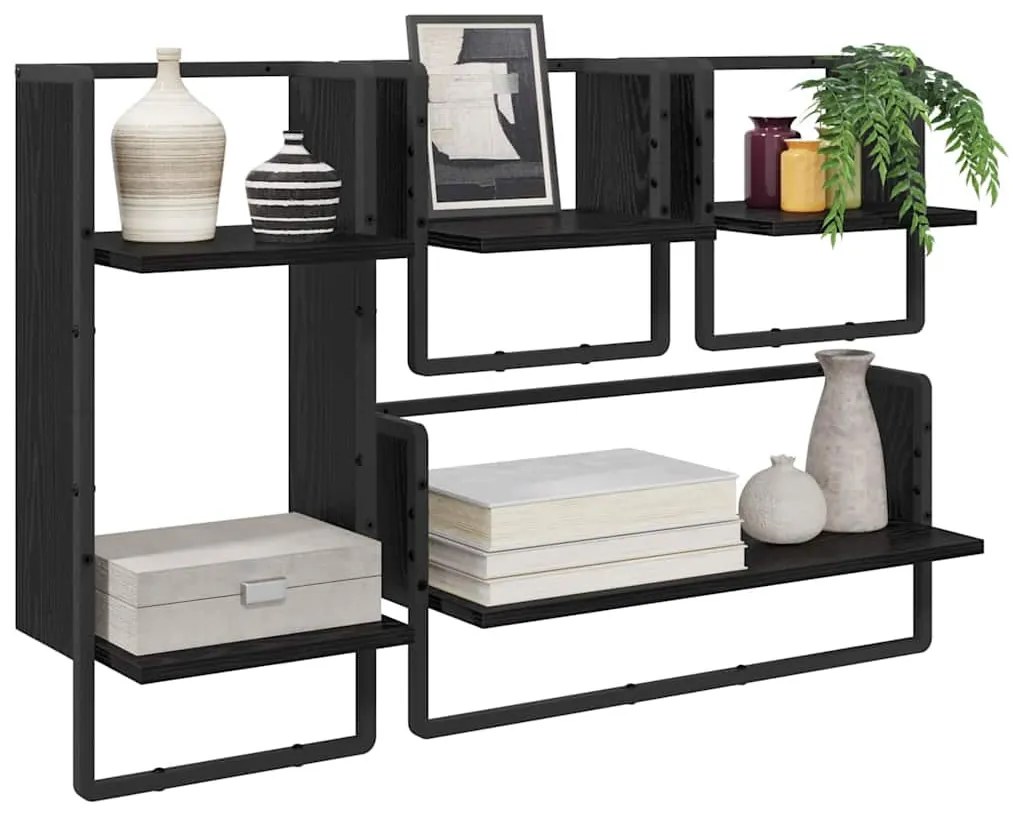 Fali polc készlet 4 pcs Fekete tölgy 65 x 25 x 30 cm Faanyag