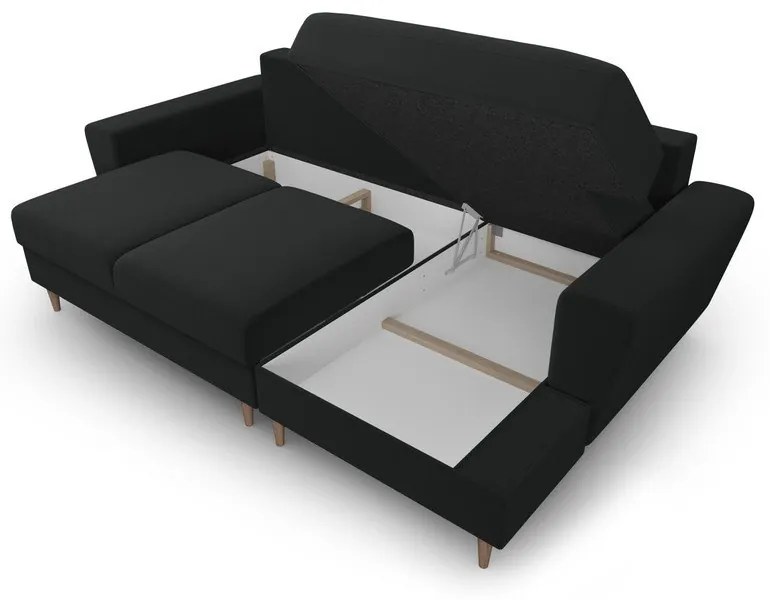 Fekete bársony kinyitható tárolóhelyes sarokkanapé (jobb oldali-heverő résszel) Kyoto – Cosmopolitan Design