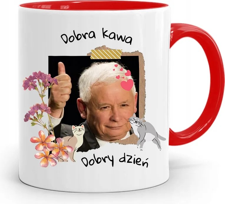 Piros Vicces Bögre Jaroslaw Kaczynski fényképes nyomattal