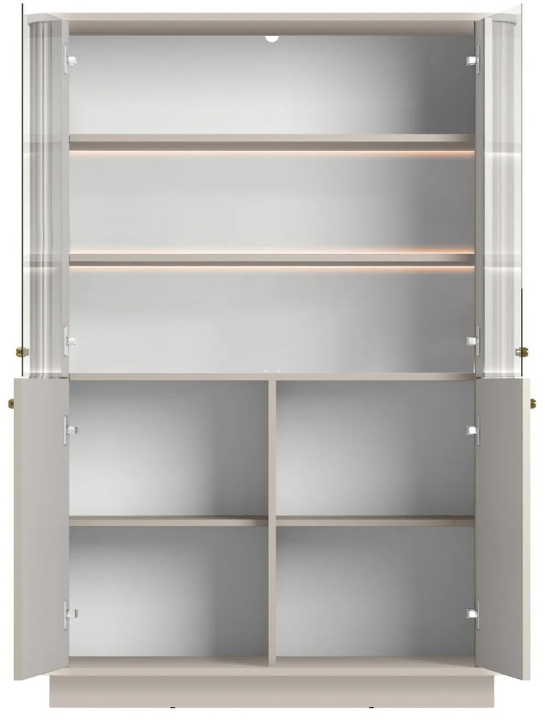 Vesper négyajtós vitrines szekrény 103 cm lábazaton - kasmír / arany fogantyúk
