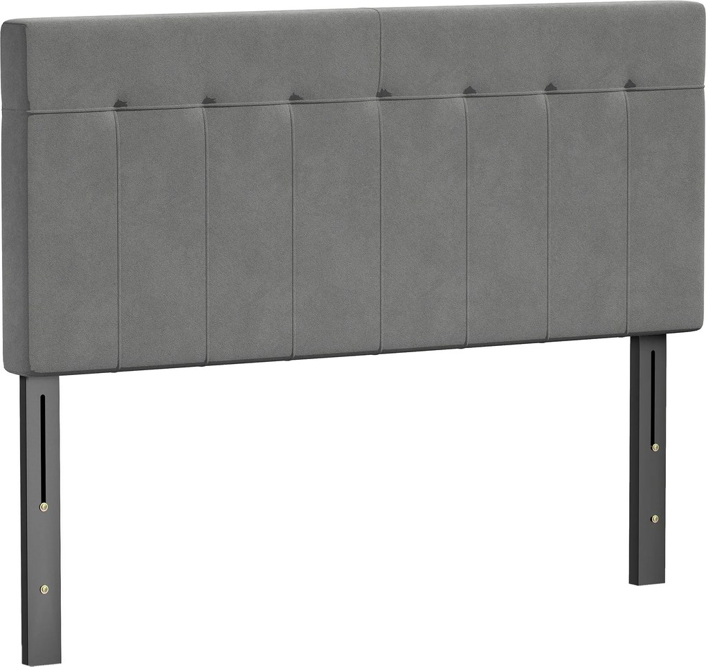 HOMCOM 3 magasságban állítható, bársonyszerű kárpitozott fejtámla fém lábakkal — 135–140 cm ágyhoz, szürke (140 x 10 x 106/116/126 cm) | Aosom