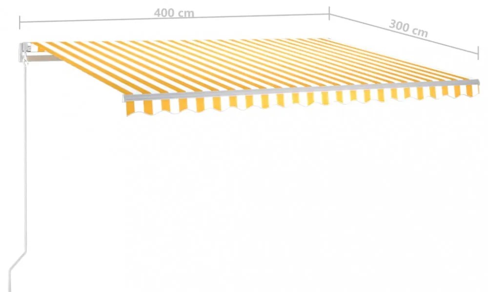 sárga és fehér kézzel kihúzható LED-es napellenző 400 x 300 cm