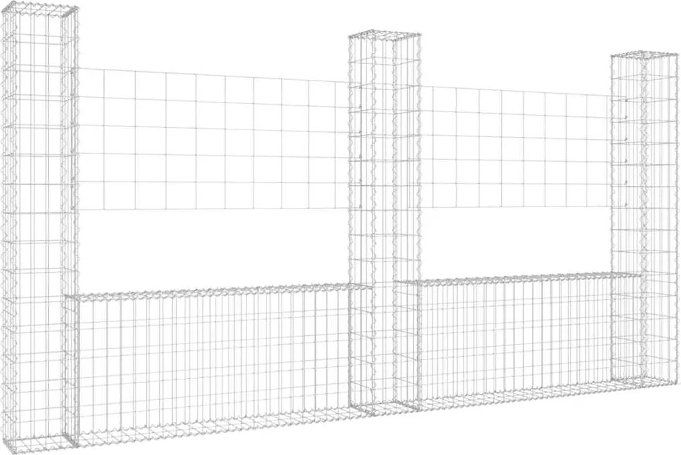 vidaXL U-alakú vas gabionkosár 3 oszloppal 260 x 20 x 150 cm