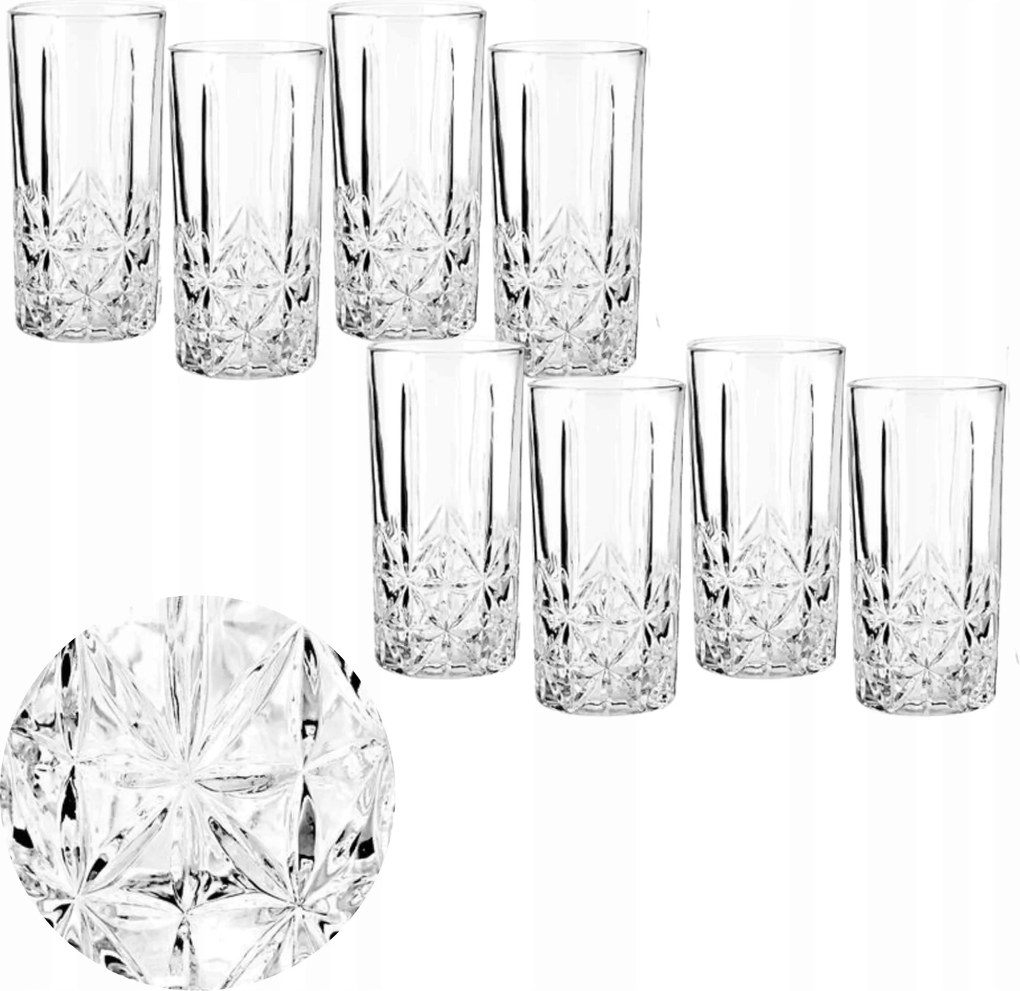 8 db-os 385 ml-es magas vizespohár szett kristály díszítéssel