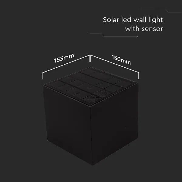LED napelemes fali lámpa szenzorral LED/9W/3,7V 3000/4000/5000K IP65 fekete
