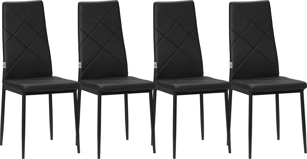 HOMCOM 4 darabos étkezőszék készlet háttámlás konyhai szék, műbőr, párnázott szék lábtartóval, nappali szék, acél lábú székek étkezőasztalhoz, fekete