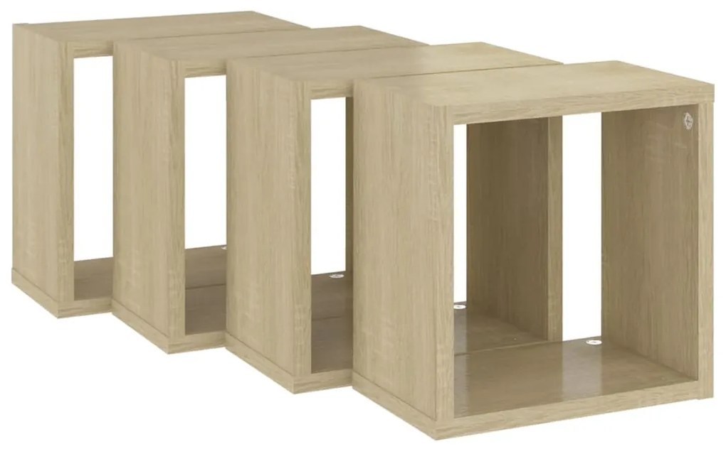 4 db sonoma tölgy színű szerelt fa fali kockapolc 26x15x26 cm