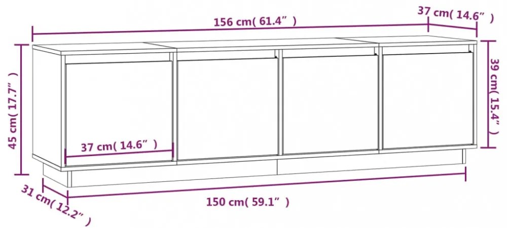 fehér tömör fenyőfa TV-szekrény 156 x 37 x 45 cm