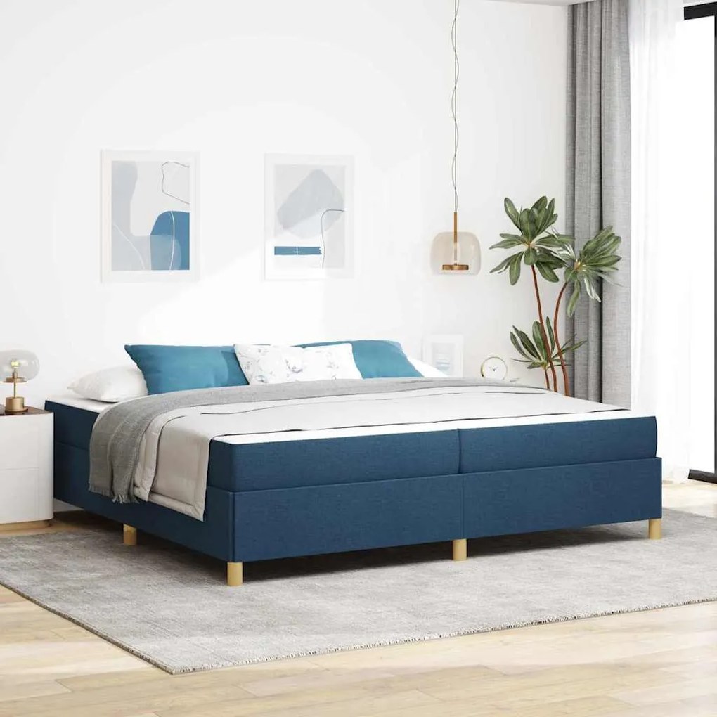 Boxrugós ágy Kék és Sötétkék és Fehér 200 x 200 cm szövet